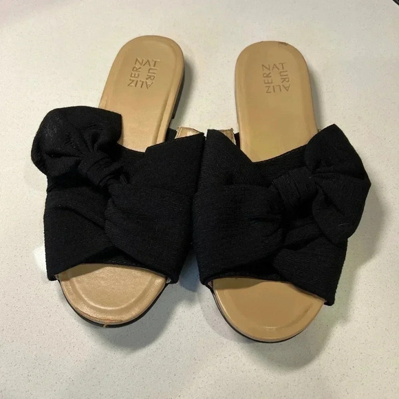 Worn once Naturalizer Black Linen flat sandals size 10 - Picture 1 of 7